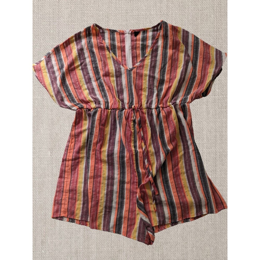 Shein Shorts Womens L  Red Blue Orange Striped Jumper Polyester Romper Summer